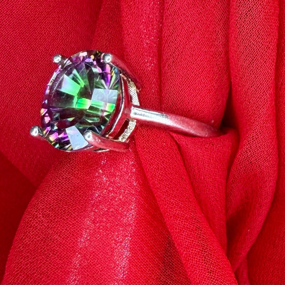 925 Sterling Silver Vintage Ring Round Cut Mystic Topaz Size 7